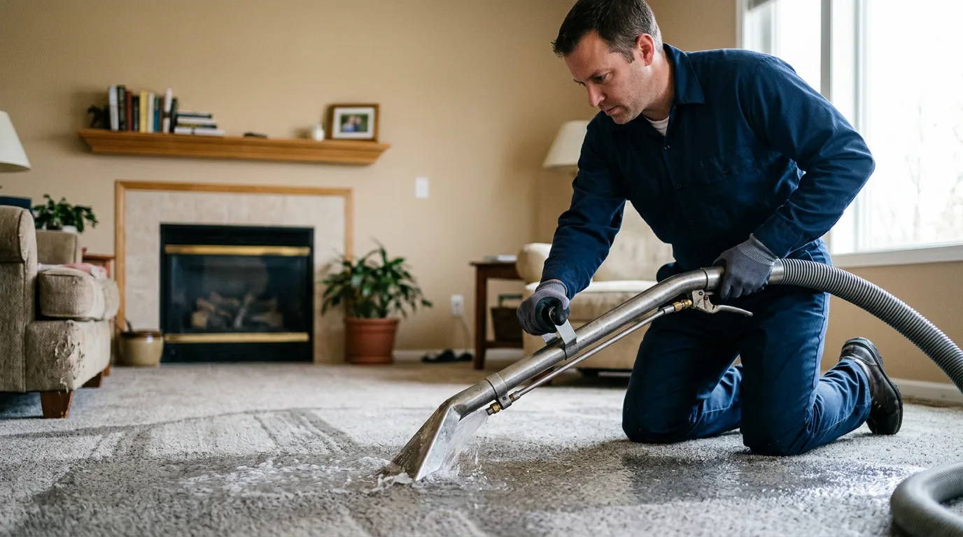 Water damage restoration technician working near Coatsburg, IL